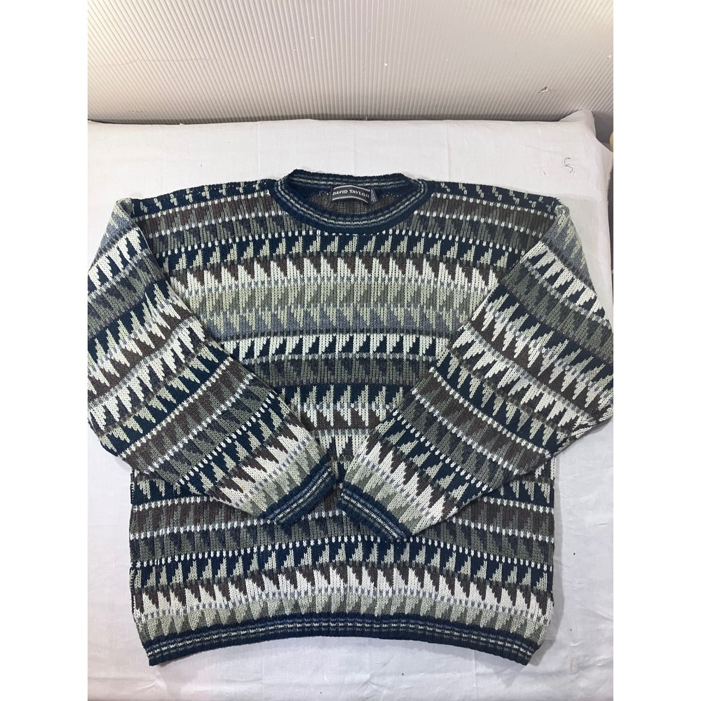 David Taylor Mens XL Geometric Pattern Knit Sweater 100 Percent Acrylic Made USA